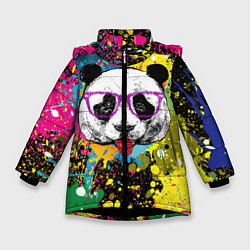 Куртка зимняя для девочки Панда хипстер в брызгах краски, цвет: 3D-черный