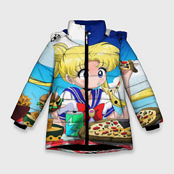 Куртка зимняя для девочки Пицца Мун, цвет: 3D-черный