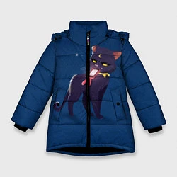 Куртка зимняя для девочки КИСА С ТЕЛЕФОНОМ, цвет: 3D-черный