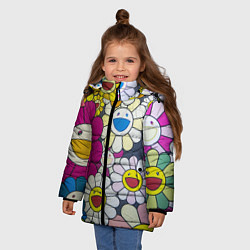 Куртка зимняя для девочки Цветы Ромашки, цвет: 3D-черный — фото 2