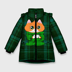 Куртка зимняя для девочки Котёнок в пледе, цвет: 3D-черный