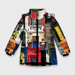 Куртка зимняя для девочки London doors цифровой коллаж, цвет: 3D-черный