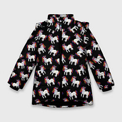 Куртка зимняя для девочки Единороги, цвет: 3D-черный