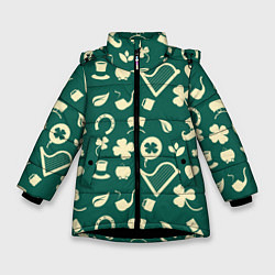 Куртка зимняя для девочки Ирландский арт, цвет: 3D-черный