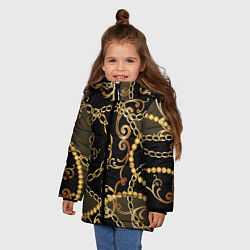 Куртка зимняя для девочки Versace Золотая цепь, цвет: 3D-красный — фото 2
