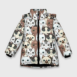 Куртка зимняя для девочки Кошачьи моськи, цвет: 3D-черный