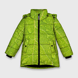 Куртка зимняя для девочки Листок с росой, цвет: 3D-черный