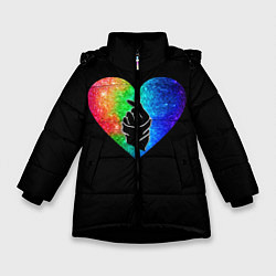 Куртка зимняя для девочки Сердечко, цвет: 3D-черный