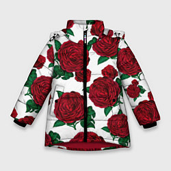 Куртка зимняя для девочки Винтажные розы, цвет: 3D-красный