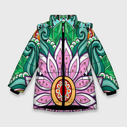 Куртка зимняя для девочки Цветок дудлинг линии лето, цвет: 3D-черный