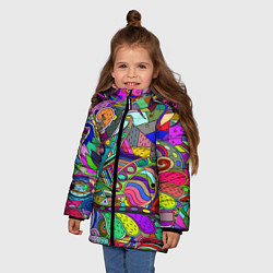 Куртка зимняя для девочки Дудлы узор разноцветный хиппи, цвет: 3D-светло-серый — фото 2