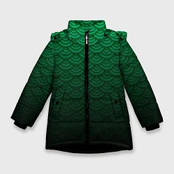 Куртка зимняя для девочки Узор зеленая чешуя дракон, цвет: 3D-черный