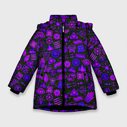 Куртка зимняя для девочки Узоры символы этнический шаман, цвет: 3D-черный