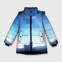 Зимняя куртка для девочки Силуэт корги ночь космос дымка