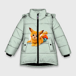 Куртка зимняя для девочки Котенок покемон пикачу арт, цвет: 3D-черный