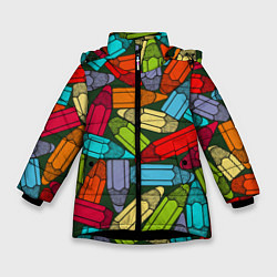 Зимняя куртка для девочки Детские цветные карандаши арт
