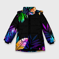 Куртка зимняя для девочки Тропическая Ночь, цвет: 3D-черный