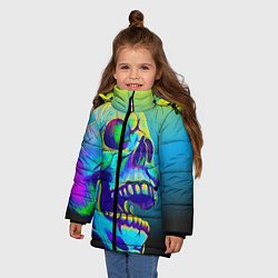 Куртка зимняя для девочки Neon skull, цвет: 3D-черный — фото 2