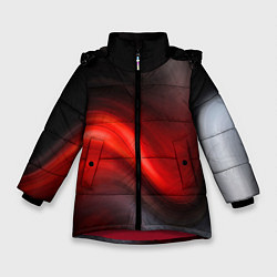 Куртка зимняя для девочки BLACK RED WAVES АБСТРАКЦИЯ, цвет: 3D-красный