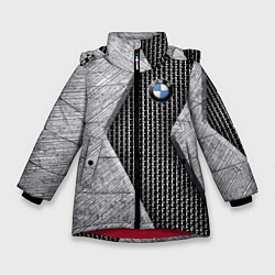 Куртка зимняя для девочки BMW - emblem - metal - texture, цвет: 3D-красный