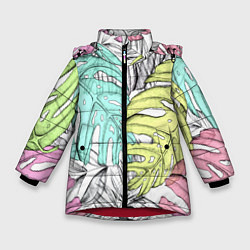 Куртка зимняя для девочки ТЕКСТУРА ТРОПИКИ, цвет: 3D-красный
