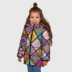 Куртка зимняя для девочки Узоры мандалы, цвет: 3D-черный — фото 2