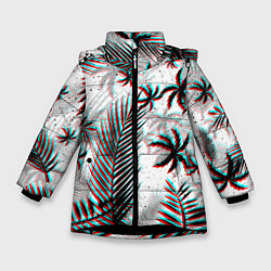Куртка зимняя для девочки ПАЛЬМЫ TROPICAL GLITCH, цвет: 3D-черный