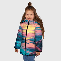 Куртка зимняя для девочки Извилистая река закат природа, цвет: 3D-черный — фото 2