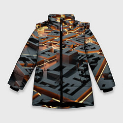 Куртка зимняя для девочки 3D абстрактная схема, цвет: 3D-черный