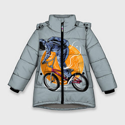 Куртка зимняя для девочки Космический велосипедист Z, цвет: 3D-светло-серый