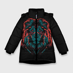 Куртка зимняя для девочки Лев на закате, цвет: 3D-черный