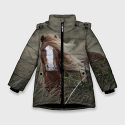 Куртка зимняя для девочки Конь, цвет: 3D-черный