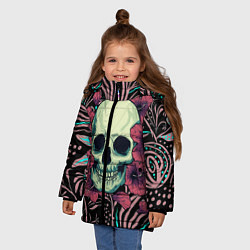 Куртка зимняя для девочки Череп в цветах, цвет: 3D-черный — фото 2