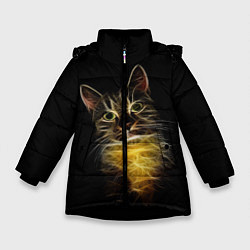 Куртка зимняя для девочки Дымчато-световой кот, цвет: 3D-черный