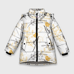 Куртка зимняя для девочки Рисованные Цветы, цвет: 3D-светло-серый