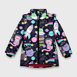 Куртка зимняя для девочки Коты-космонавты, цвет: 3D-красный