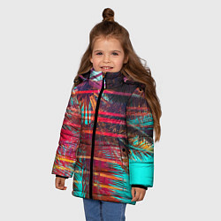 Куртка зимняя для девочки Palm glitch art, цвет: 3D-черный — фото 2