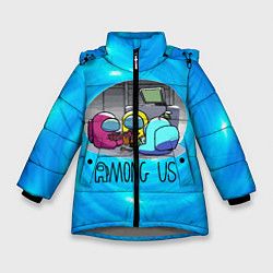 Куртка зимняя для девочки Among Us карты, цвет: 3D-светло-серый