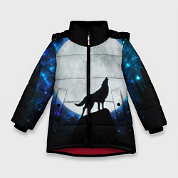 Куртка зимняя для девочки Волк воющий на луну, цвет: 3D-красный