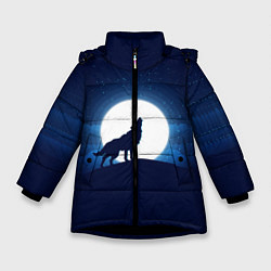 Куртка зимняя для девочки Воющий на луну, цвет: 3D-черный