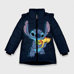 Куртка зимняя для девочки Стич с водяным пистолетом, цвет: 3D-черный