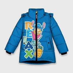 Куртка зимняя для девочки Стич, цвет: 3D-черный