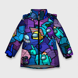 Куртка зимняя для девочки Among Us кубики, цвет: 3D-светло-серый