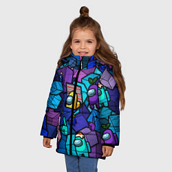 Куртка зимняя для девочки Among Us кубики, цвет: 3D-светло-серый — фото 2