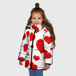 Куртка зимняя для девочки Сердечки, цвет: 3D-светло-серый — фото 2