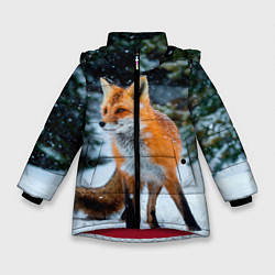 Куртка зимняя для девочки Лиса в зимнем лесу, цвет: 3D-красный