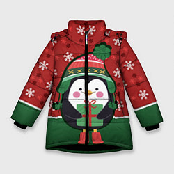 Куртка зимняя для девочки Пингвин Новый год, цвет: 3D-черный