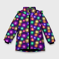 Куртка зимняя для девочки Новогодний Салют, цвет: 3D-черный