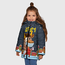 Куртка зимняя для девочки Коронавирусный Новый Год, цвет: 3D-черный — фото 2