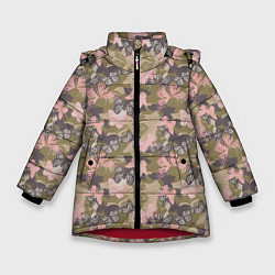 Куртка зимняя для девочки Камуфляж с бабочками, цвет: 3D-красный